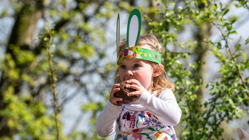 Families enjoying the activities along the Easter Adventure Trail